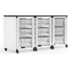 Modular Classroom Storage Cart, 3 Side by Side Modules, 9 Large Bins, 18" x 54" x 28", White