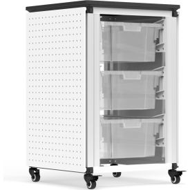 Modular Classroom Storage Cart w/ 3 Large Bins, 18"L x 18"W x 28"H, White
