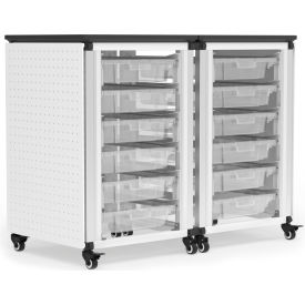 Modular Classroom Storage Cart, 2 Side by Side Modules, 12 Small Bins, 18" x 36" x 28", White