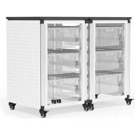 Modular Classroom Storage Cart, 2 Side by Side Modules, 6 Large Bins, 18" x 36" x 28"