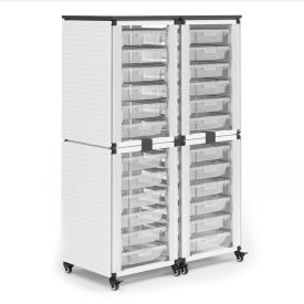 Modular Classroom Storage Cart, 4 Stacked Modules, 24 Small Bins, 18"L x 36"W x 57"H, White