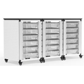 Modular Classroom Storage Cart, 3 Side by Side Modules, 18 Small Bins, 18" x 54" x 28", White