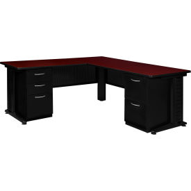 Regency Fusion L Shaped Desk with Double Pedestal Drawer, Mahogany