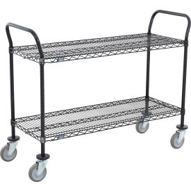 2 Shelf Utility Cart, Black Epoxy, 60"W x 18"D x 39"H, Poly Casters, 4 Swivel