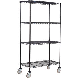4 Shelf Truck, Black Epoxy, 72"W x 24"D x 60"H, Polyurethane Swivel Casters, 2 Brakes