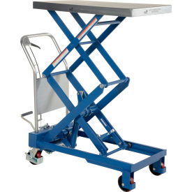 Double Scissor Hydraulic Elevating Cart, 800 lb. Cap, 32-1/2 x 20 Platform, Silver/Blue