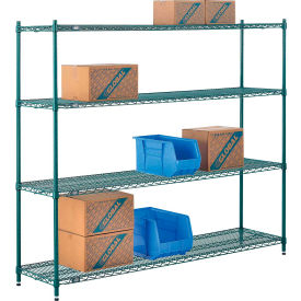 4 Shelf Poly-Green Wire Shelving Unit Starter 72"W x 12"D x 74"H