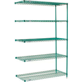 5 Shelf, Poly-Green® Wire Shelving Unit, Add On, 72"W x 12"D x 74"H