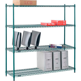 4 Shelf, Poly-Green® Wire Shelving Unit, Starter, 60"W x 12"D x 74"H