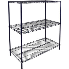 3 Shelf Blue Wire Shelving Unit, Starter, 48"W x 21"D x 54"H