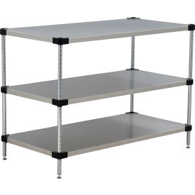 3 Shelf Stainless Steel Solid Shelving Unit, Starter, 48"W x 18"D x 34"H
