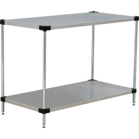 2 Shelf Stainless Steel Solid Shelving Unit Starter 48"W x 24"D x 34"H