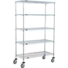 5 Shelf Truck, Chrome, 48"W x 18"D x 69"H, Polyurethane Stem Casters, 4 Swivel, 2 Brake