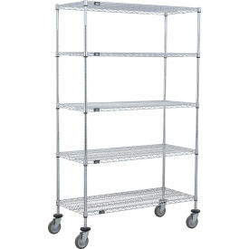5 Shelf Truck, Chrome, 48"W x 18"D x 69"H, Polyurethane Stem Casters, 4 Swivel