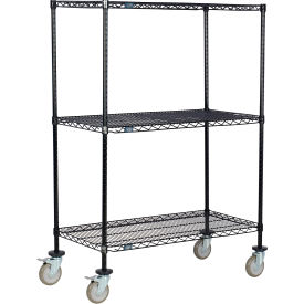 3 Shelf Truck, Black Epoxy, 60"W x 14"D x 69"H, Polyurethane Swivel Casters, 2 Brakes