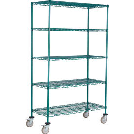 5 Shelf Truck, Poly-Green, 72"W x 18"D x 69"H, Polyurethane Swivel Casters, 2 Brakes