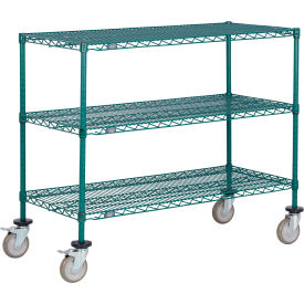 3 Shelf Truck, Poly-Green, 36"W x 18"D x 69"H, Polyurethane Swivel Casters, 2 Brakes