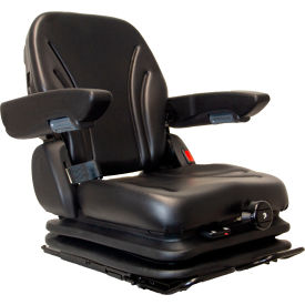 Heavy Duty Seat with Arm Rests, Low Profile Suspension & Slot-Bar, Vinyl, Black