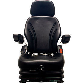 Heavy Duty Seat with Arm Rests, Slide Rails & Low Profile Suspension, Vinyl, Black