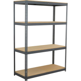 4 Shelf, Heavy Duty Boltless Shelving, Starter, 60"W x 24"D x 72"H, Wood Deck