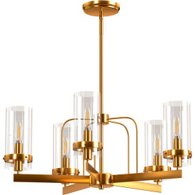 Ambiate Sara Chandelier Light Fixture, 5 Candelabra E12 Base Sockets, 60W, 120V, Gold
