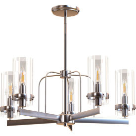 Ambiate Lucia Chandelier Light Fixture, 5 Candelabra E12 Base Sockets, 60W, 120V, Satin Nickel