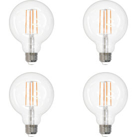 LED Edison Globe Light Bulb, 8.5W, 2700K, 5-5/16"L, Clear, Pack of 4