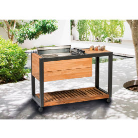 Outdoor Mobile Grill Island, 4 Burner, Propane Gas, Teak/Black