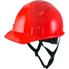 Non-Vented Cap Style Hard Hat, 4-Point Adjustable Ratchet Suspension, Red