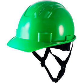 Non-Vented Cap Style Hard Hat, 4-Point Adjustable Ratchet Suspension, Green