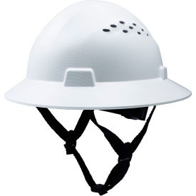 Vented Full Brim Hard Hat, 4-Point Adjustable Ratchet Suspension, White