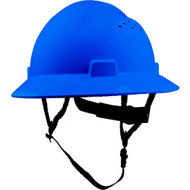 Vented Full Brim Hard Hat, 4-Point Adjustable Ratchet Suspension, Blue