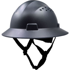 Vented Full Brim Hard Hat, 4-Point Adj Ratchet Suspension, Carbon Fiber Black