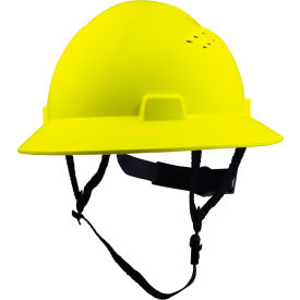 Vented Full Brim Hard Hat, 4-Point Adjustable Ratchet Suspension, Yellow