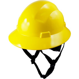 Non-Vented Full Brim Hard Hat, 4-Point Adjustable Ratchet Suspension, Yellow
