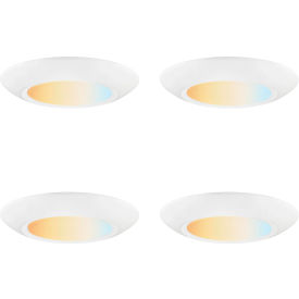 Round Flush Mount Ceiling Light Fixture, 15W, 1050 Lumens, 7-3/8" Dia., White - Pack of 4