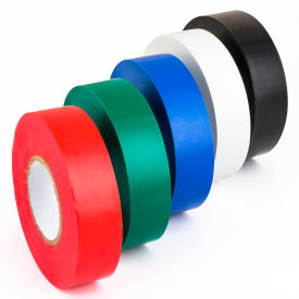 Electrical Tape, 3/4" x 60', Black/White/Blue/Green/Red, Pack of 5