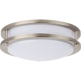 Round Flush Mount Ceiling Light Fixture, 15W, 1000 Lumens, 10" Dia., Brushed Nickel