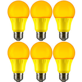 LED A19 Colored Light Bulb, E26 Base, 3W, 70 Lumens, Amber, Pack of 6