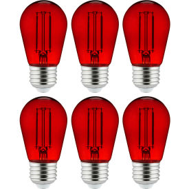 LED S14 Colored String Filament Light Bulb, E26 Base, 2W, Transparent Red, Pack of 6
