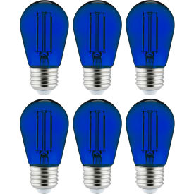 LED S14 Colored String Filament Light Bulb, E26 Base, 2W, Transparent Blue, Pack of 6