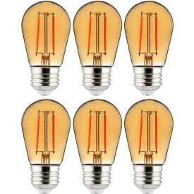 LED S14 Colored String Filament Light Bulb, E26 Base, 2W, Transparent Amber, Pack of 6