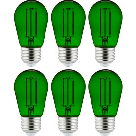 LED S14 Colored String Filament Light Bulb, E26 Base, 2W, Transparent Green, Pack of 6