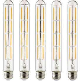 LED T10 Tubular Filament Light Bulb, E26 Base, 6W, 570 Lumens, 2200K, Amber, Pack of 5