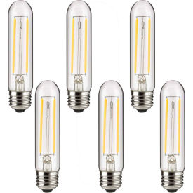 LED T10 Filament Light Bulb, E26 Base, 2W, 160 Lumens, 2200K, Amber, Pack of 6