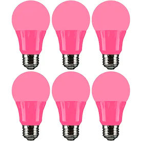 LED A19 Colored Light Bulb, E26 Base, 3W, 140 Lumens, Pink, Pack of 6