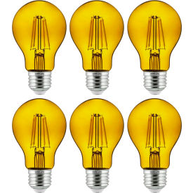 LED A19 Colored Filament Light Bulb, E26 Base, 4.5W, 420 Lumens, Yellow, Pack of 6