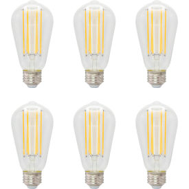 LED S19 Filament Edison Light Bulb, E26 Base, 6W, 600 Lumens, 27K, Soft White, Pk of 6