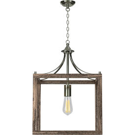 Ambiate Rustic Pendant Light Fixture, E26 Base, 40W, Gray Wood