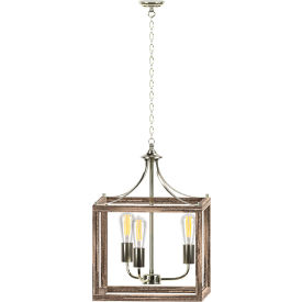 Ambiate Rustic Pendant Light Fixture, E26 Base, 40W, Gray Wood